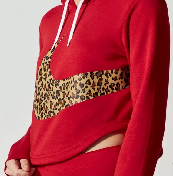 NEW NIKE LOOSE FIT Red Leopard Print Hoodie XL - Picture 3 of 7